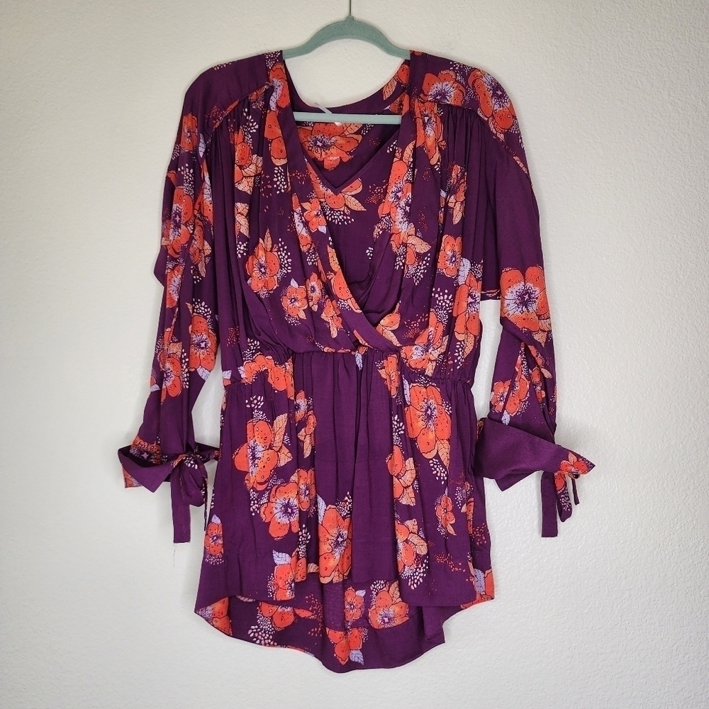 Free People Floral Faux Wrap Tunic S - Picture 2 of 7